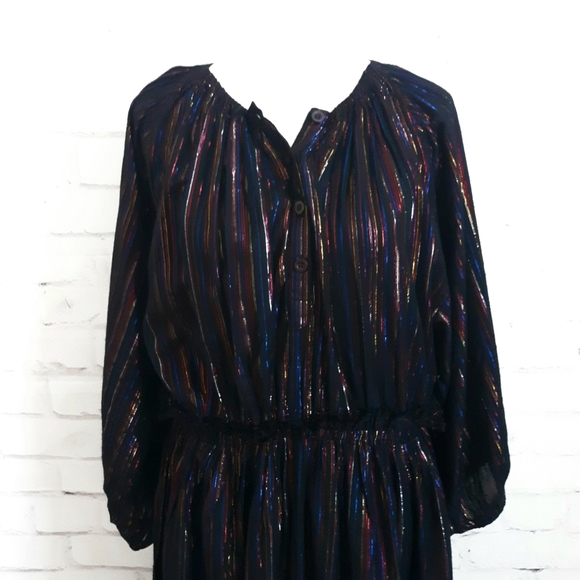 Apiece Apart Midi Dress Metallic Striped Rainbow Black 4 - Picture 3 of 9